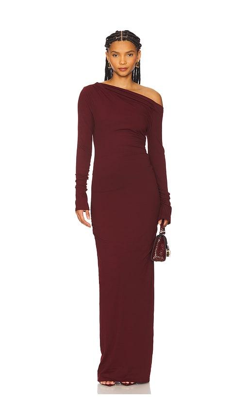 sndys x revolve reyna maxi dress in cherry.