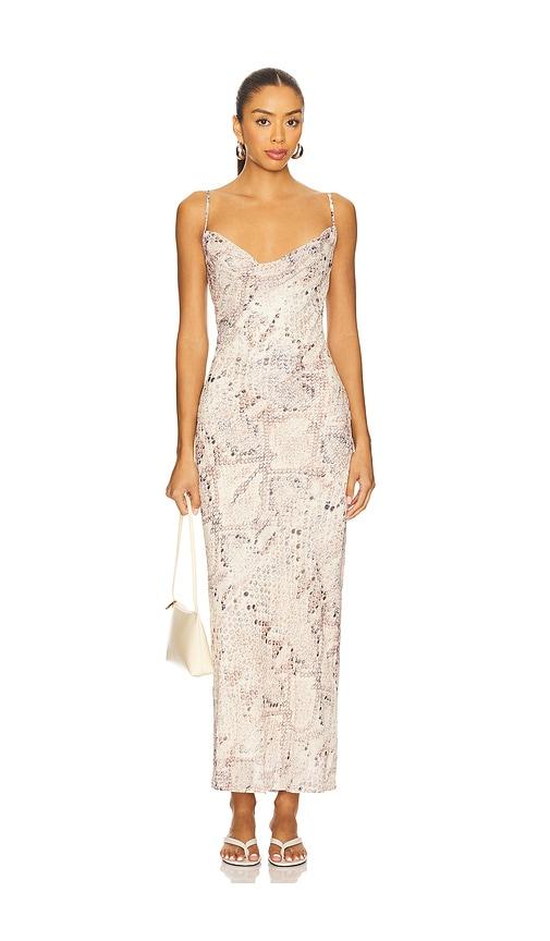 sndys x revolve skin maxi dress in beige.