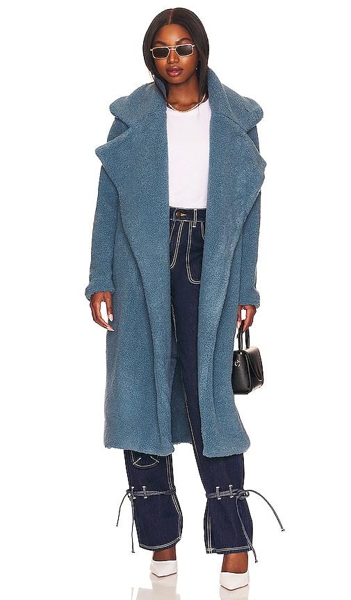 sndys x revolve teddy coat in teal.