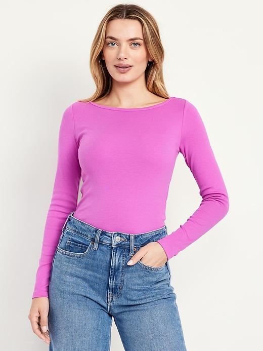 snug long-sleeve boatneck t-shirt