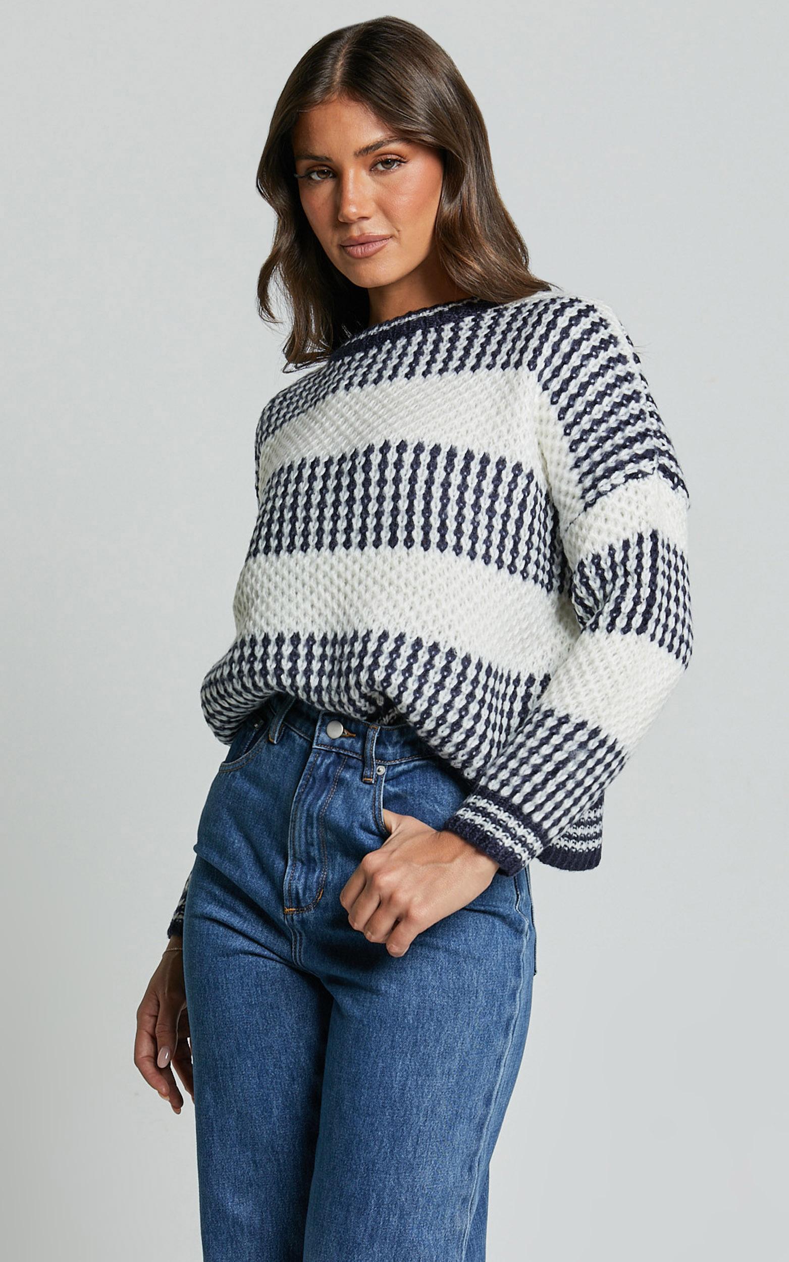 snuggle up jumper - knit jumper in navy stripe