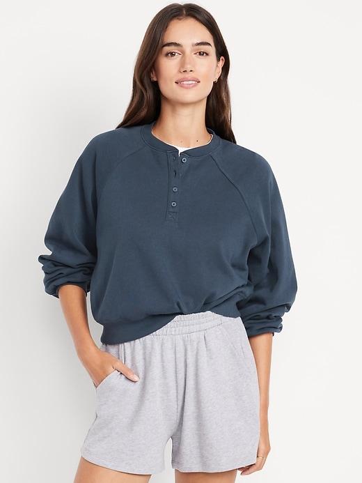 socomfy oversized button-front graphic sweatshirt