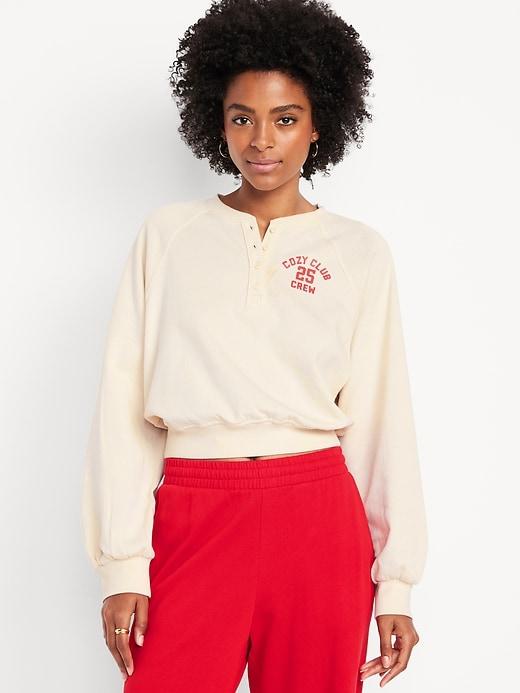 socomfy oversized button-front graphic sweatshirt