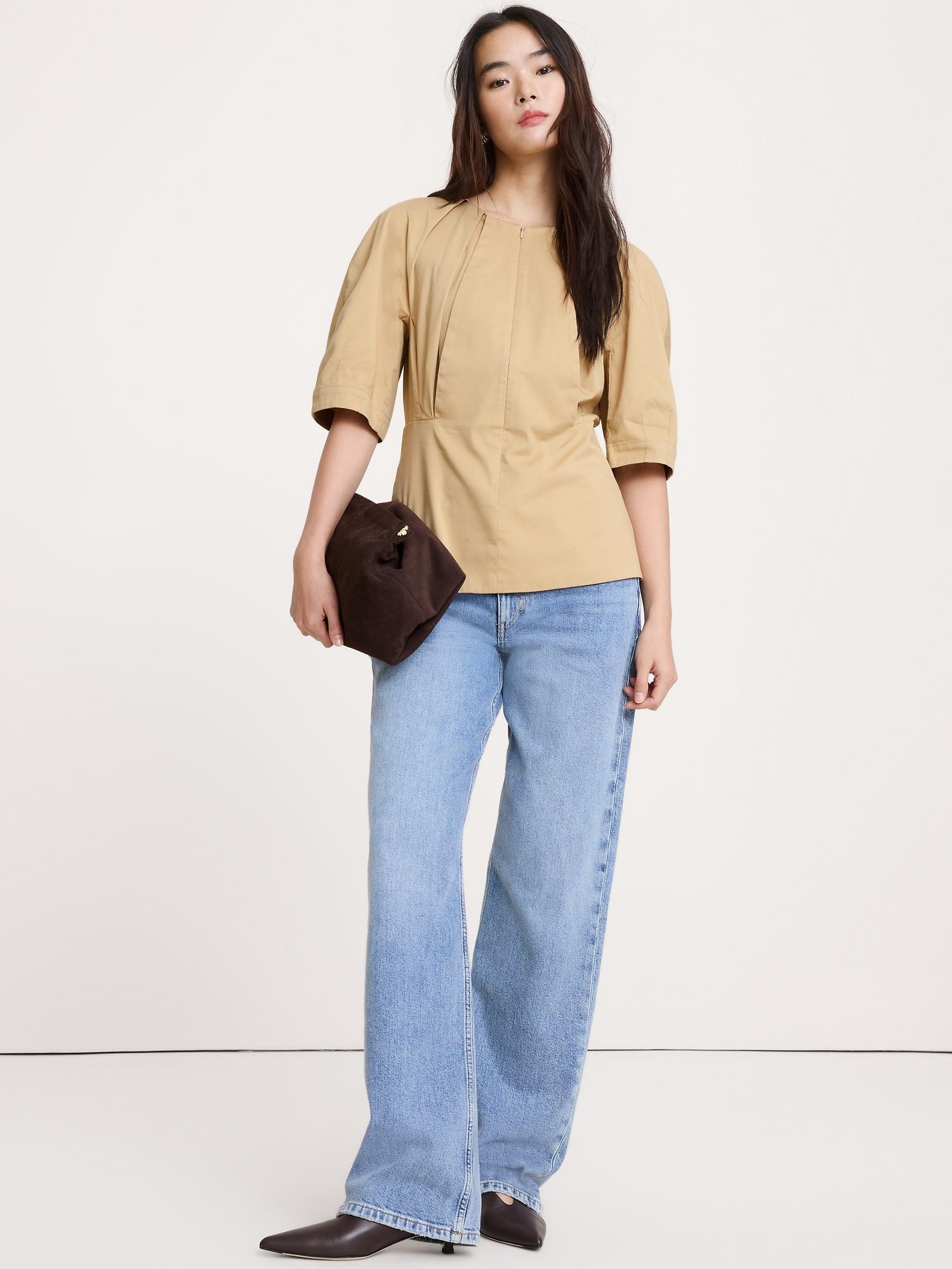 soft cotton zip-neck top