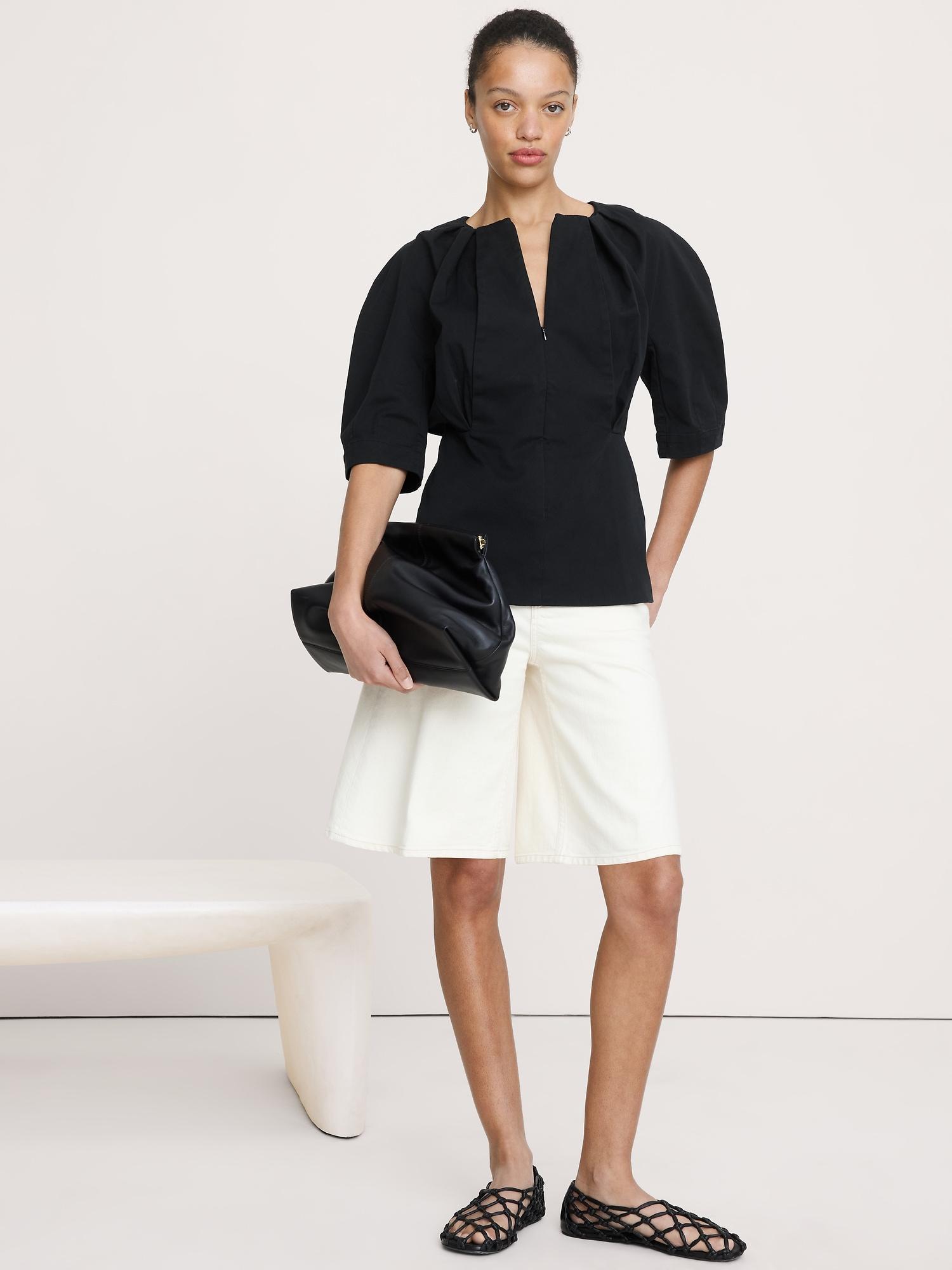 soft cotton zip-neck top