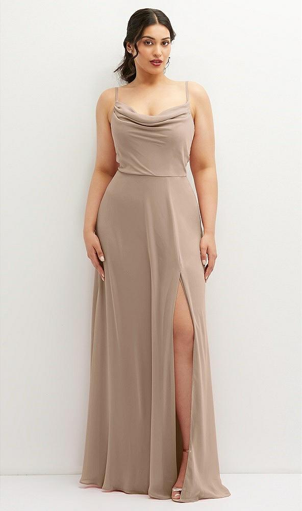 soft cowl-neck a-line maxi dress with adjustable straps