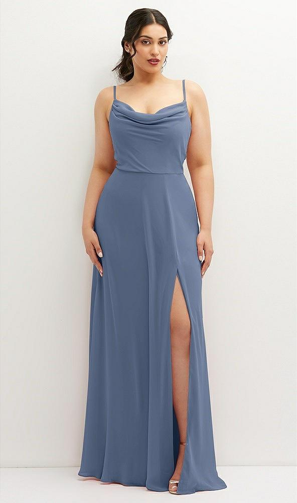 soft cowl-neck a-line maxi dress with adjustable straps