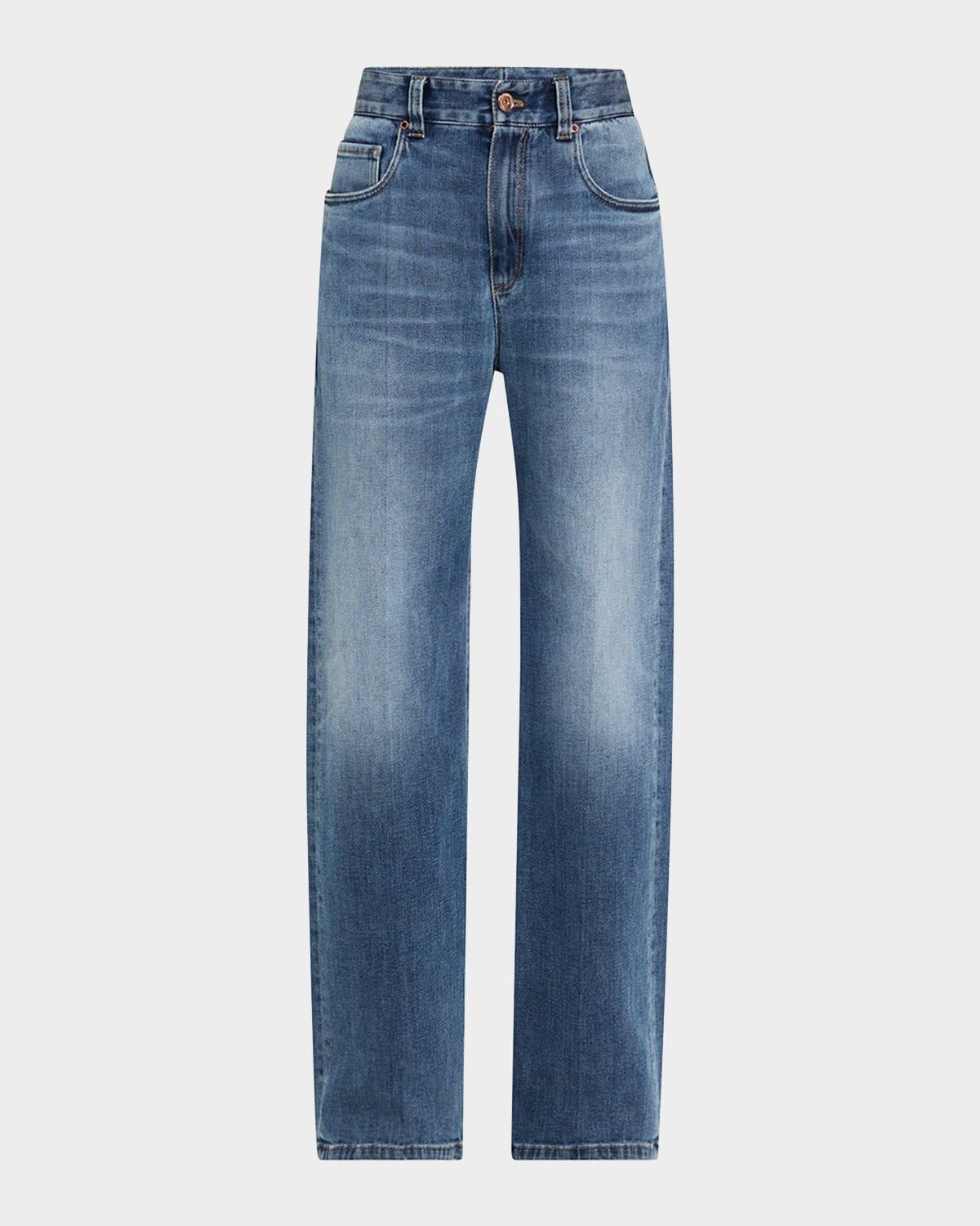 soft denim loose stove pipe jeans
