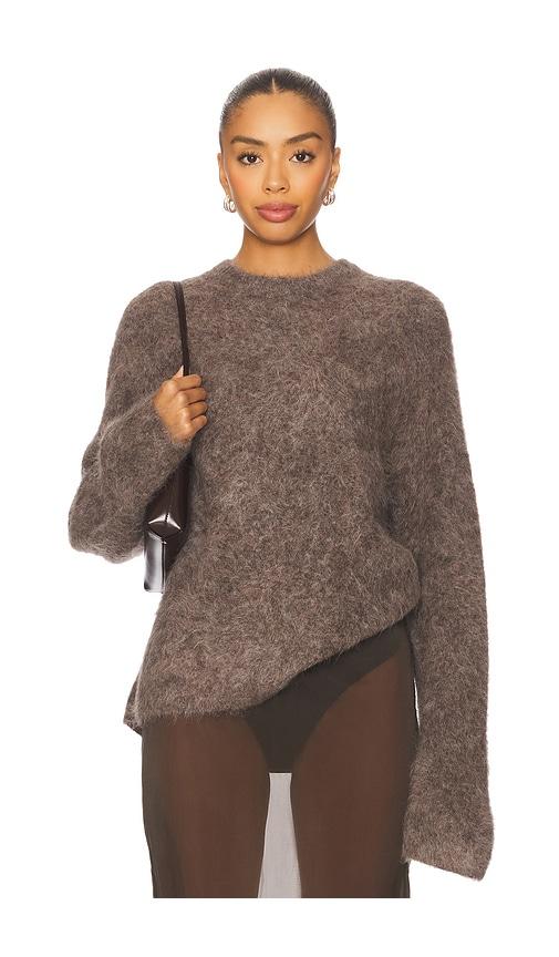 soft goat alpaca crewneck pullover in grey.