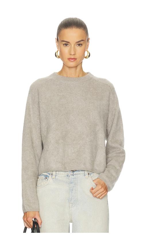 soft goat brushed crewneck sweater in light grey.