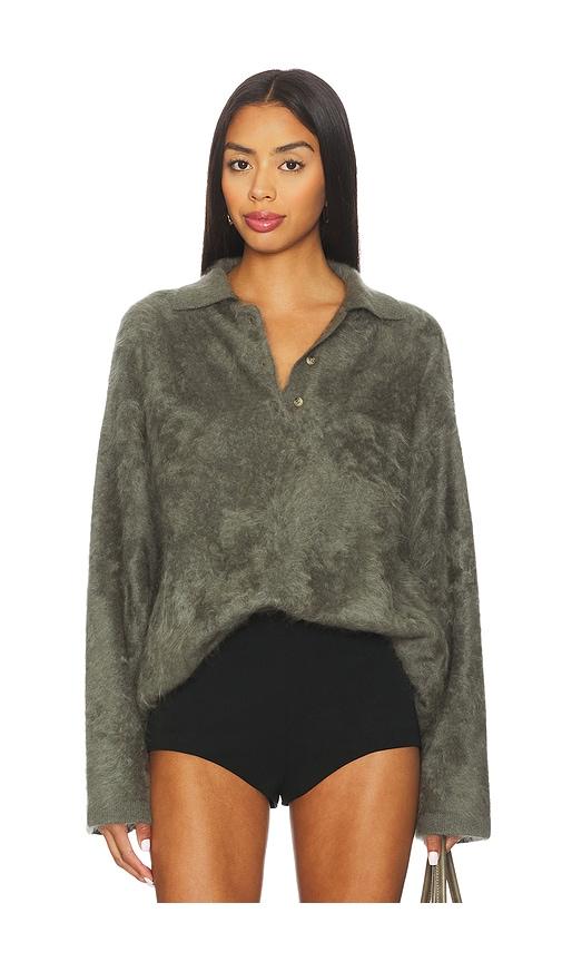 soft goat brushed polo shirt in olive.