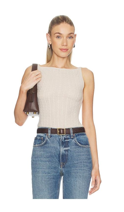 soft goat cable knit singlet top in beige.