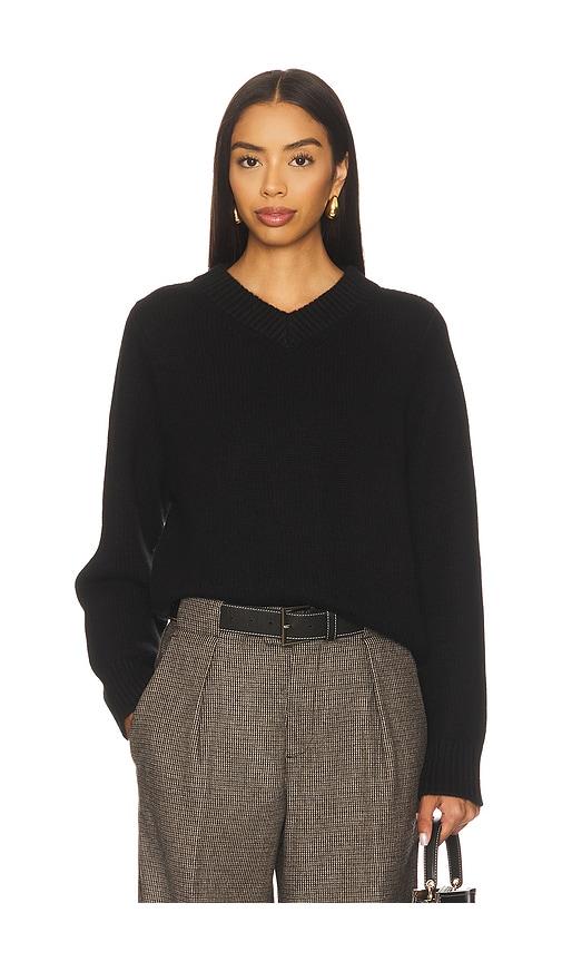 soft goat chunky v-neck sweater in black.