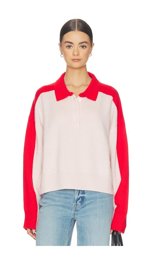 soft goat color block polo shirt in pink,red.