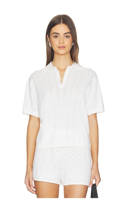 soft goat pointelle pique top in white.