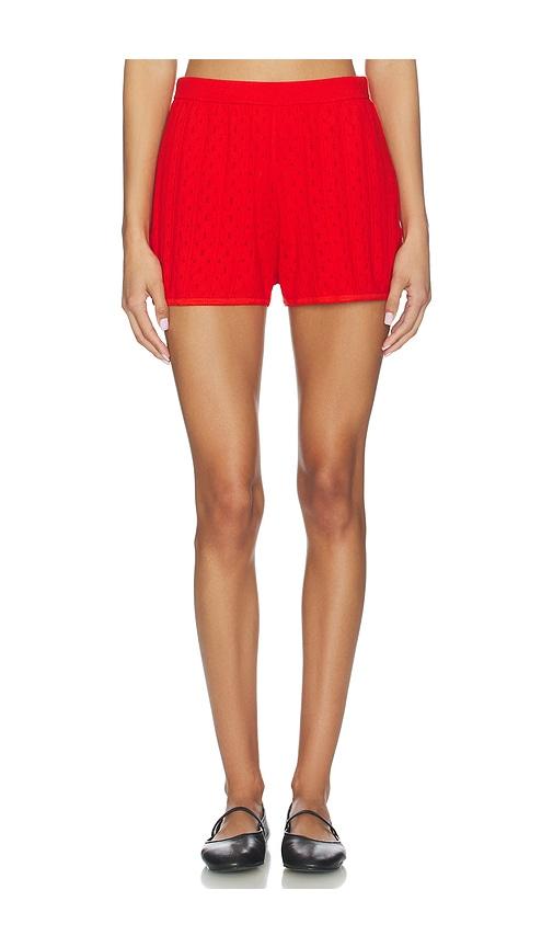 soft goat pointelle shorts in red.