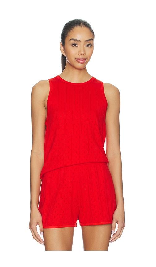 soft goat pointelle singlet top in red.