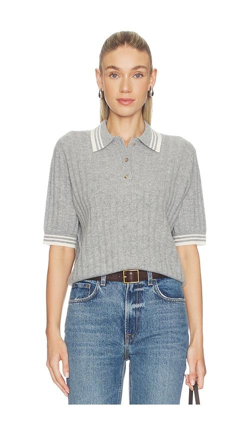 soft goat striped pique top in grey.