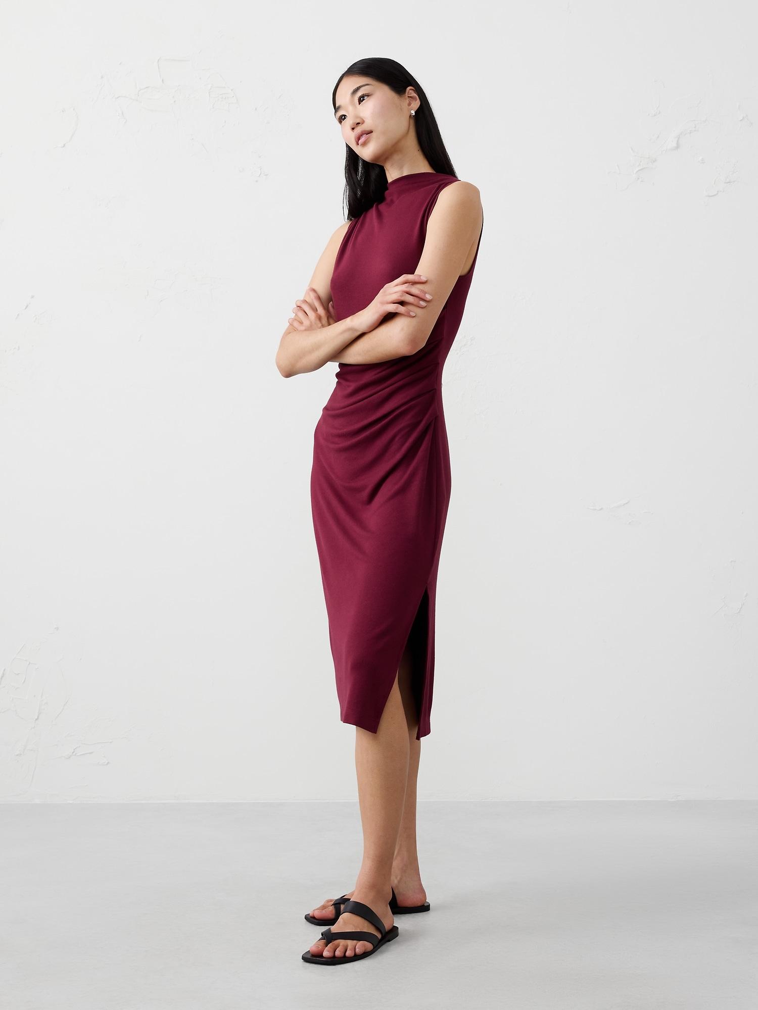 soft luxe bateau-neck midi dress