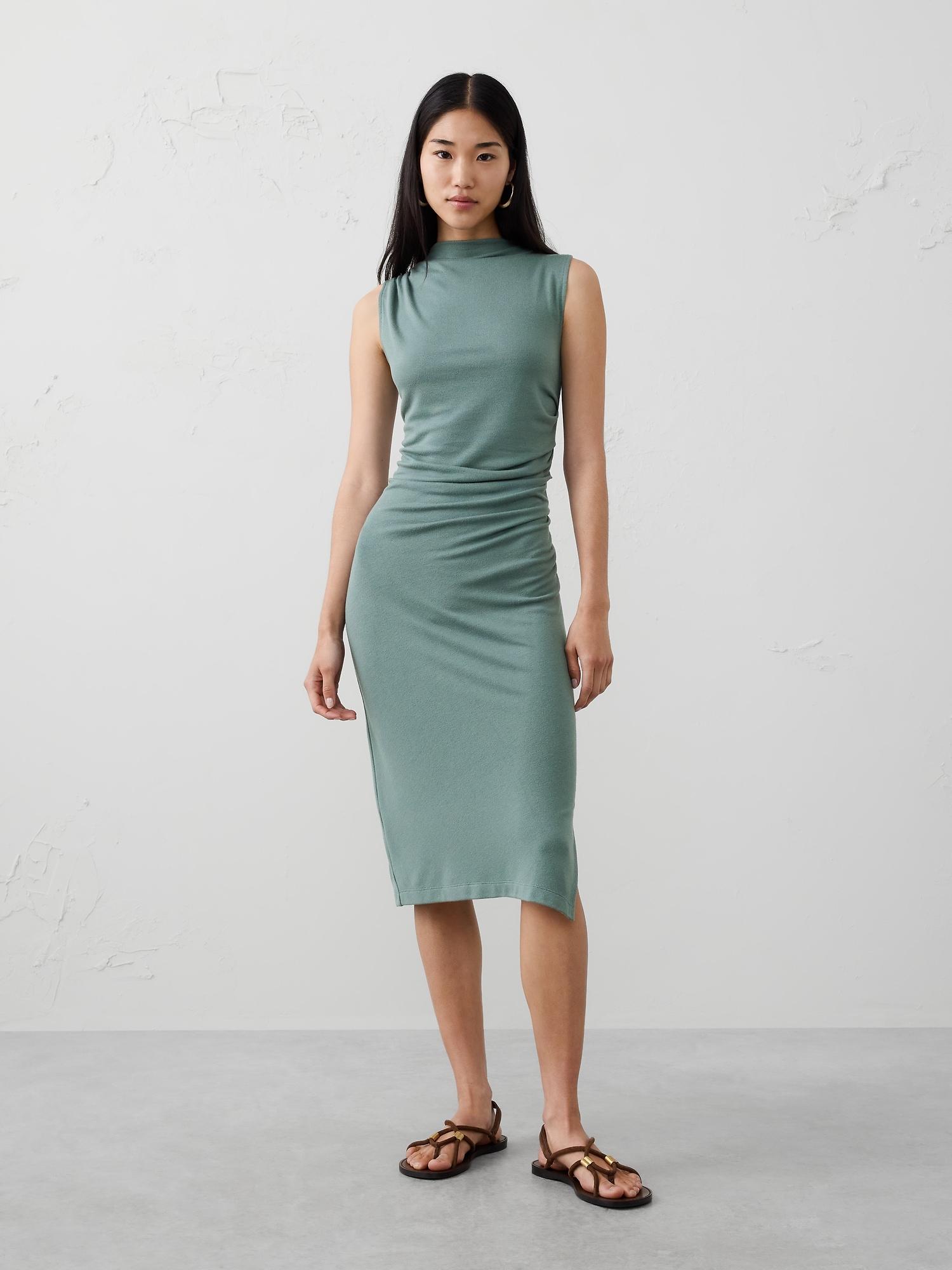 soft luxe bateau-neck midi dress