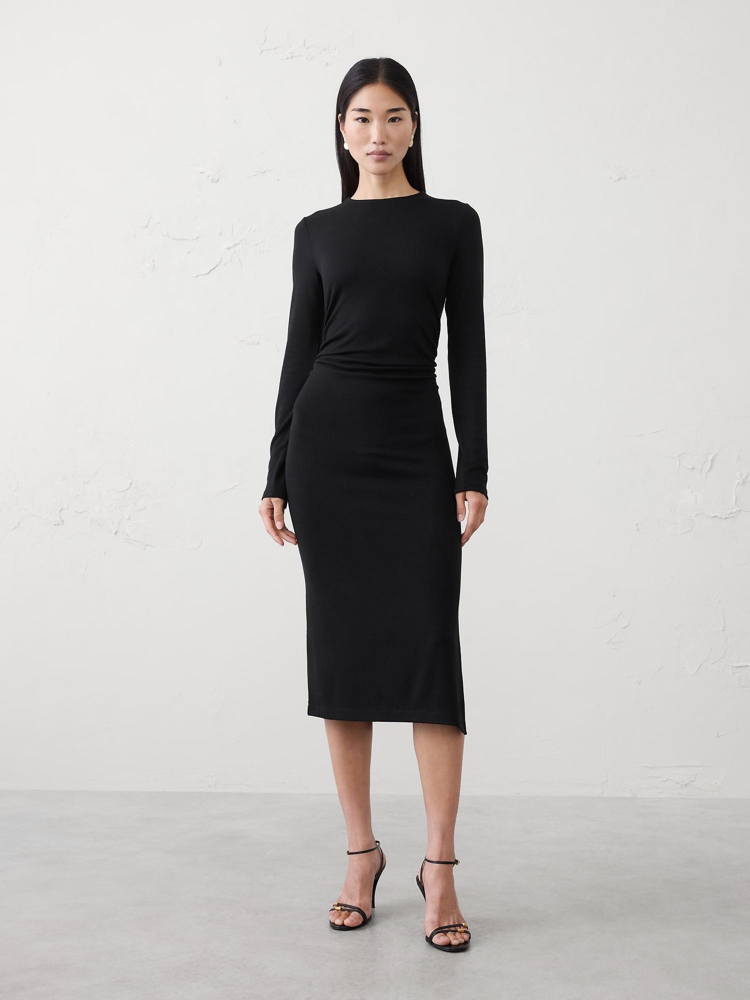 soft luxe shirred-side midi dress