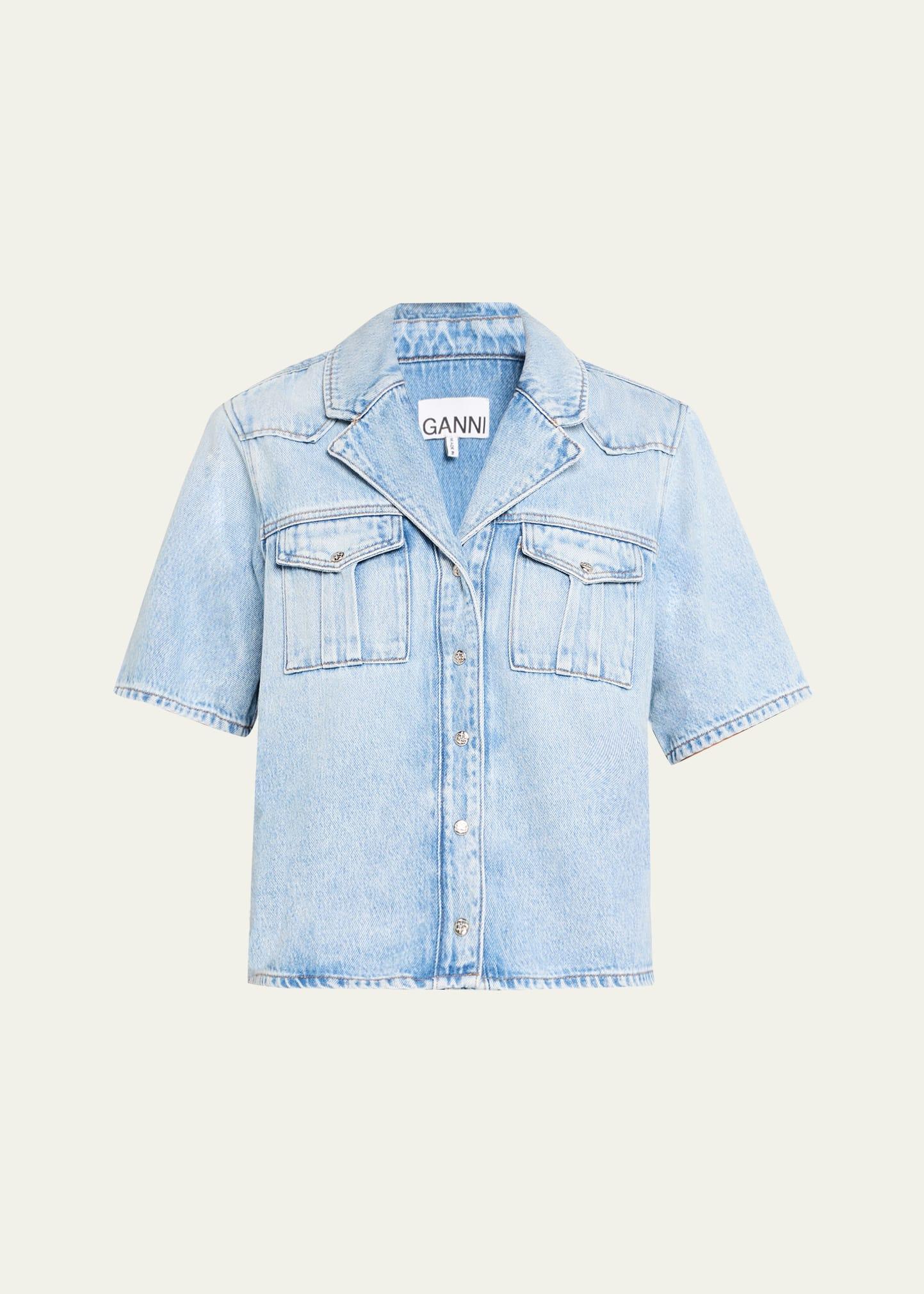 soft rigid short-sleeve denim shirt