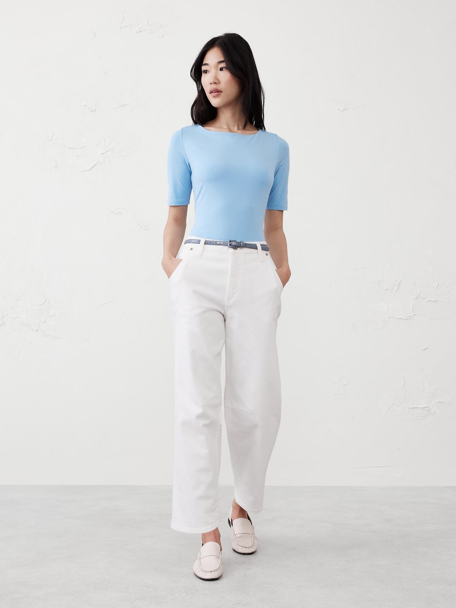 soft stretch elbow-sleeve top