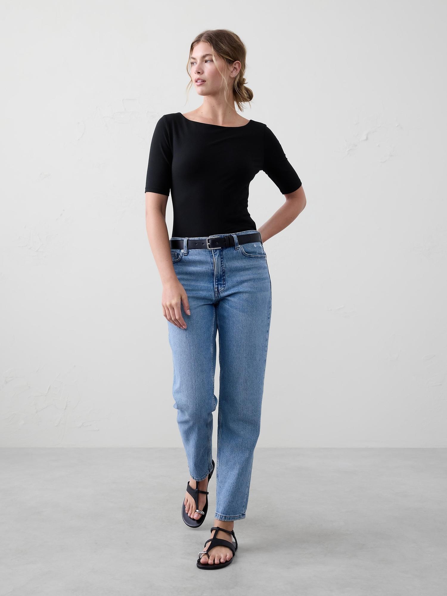soft stretch elbow-sleeve top