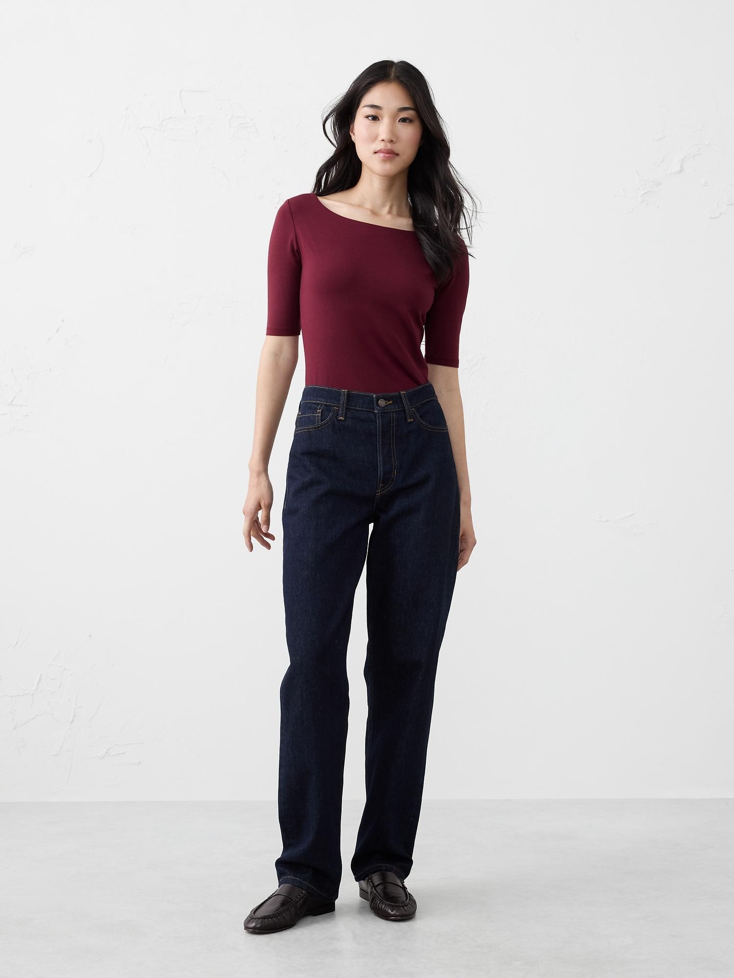 soft stretch elbow-sleeve top