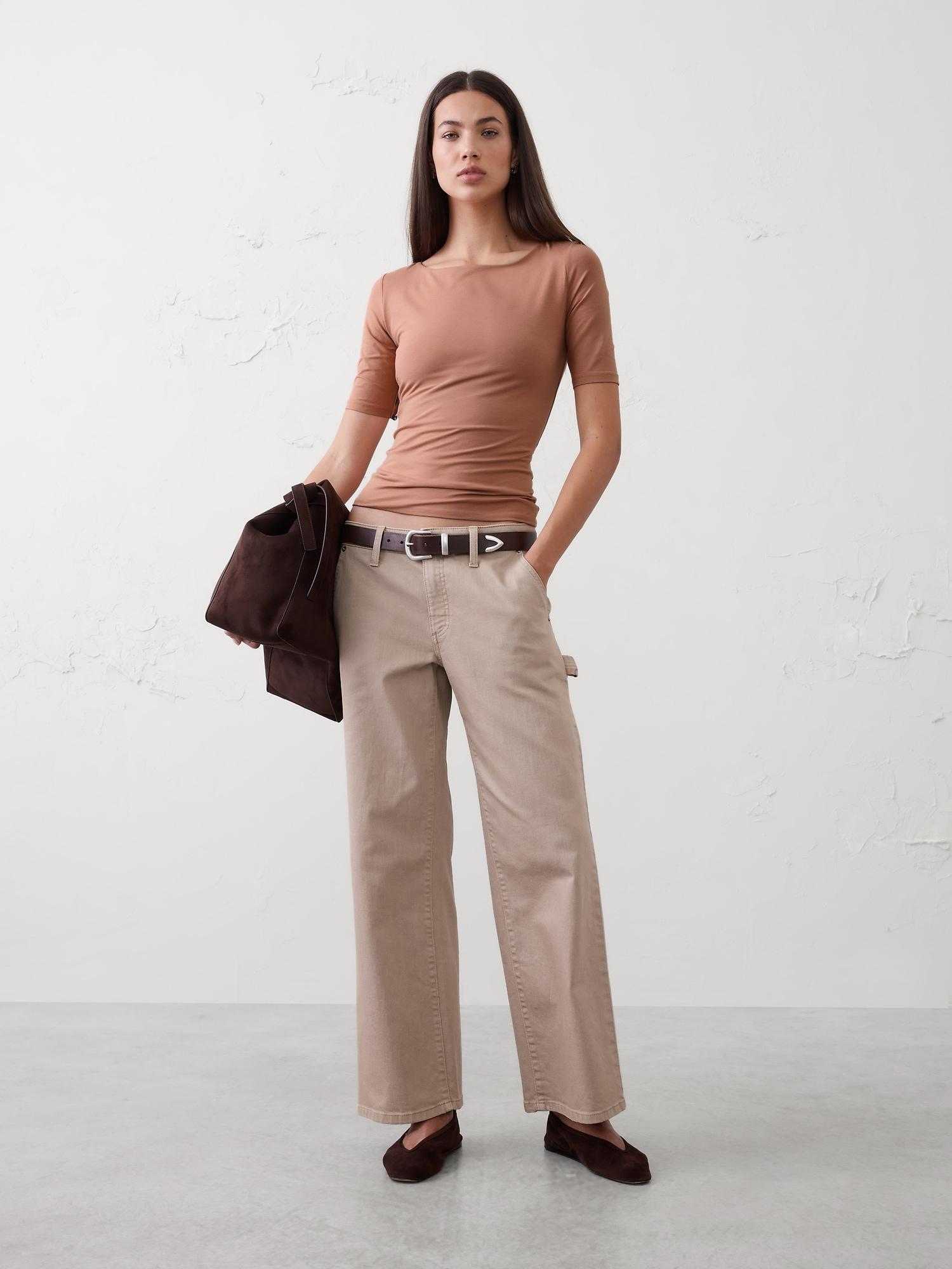 soft stretch elbow-sleeve top