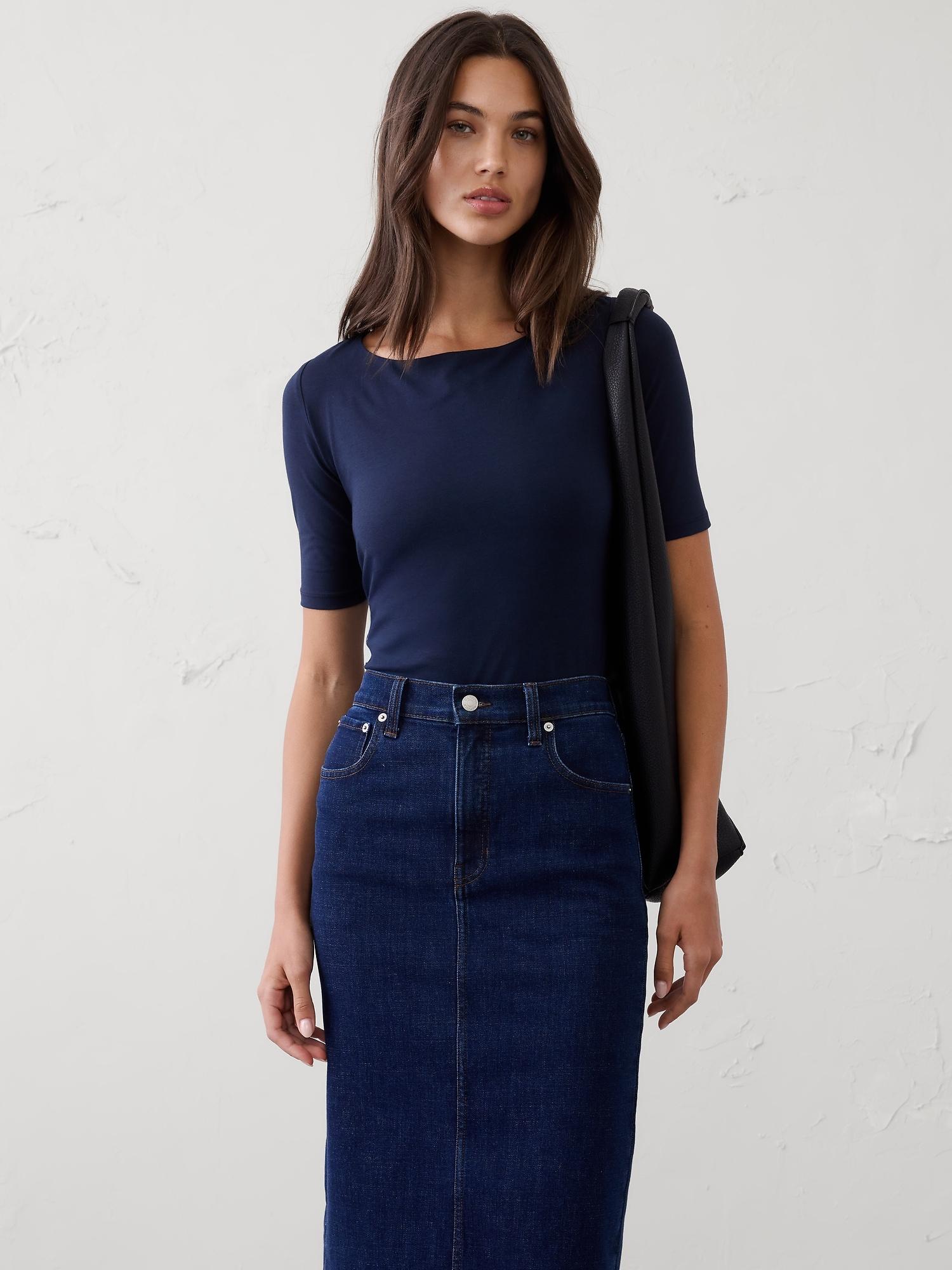 soft stretch elbow-sleeve top