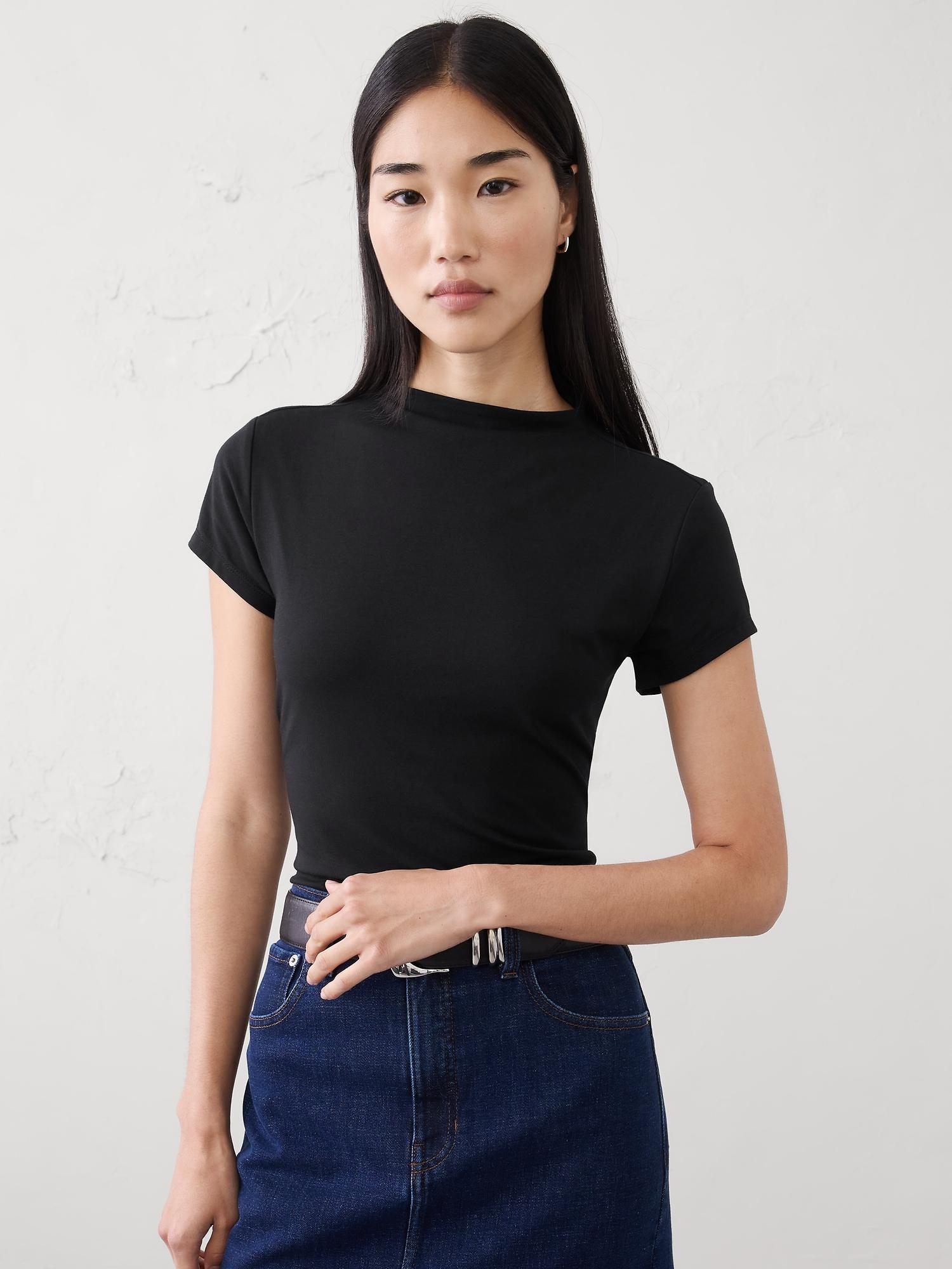 soft stretch mock-neck top