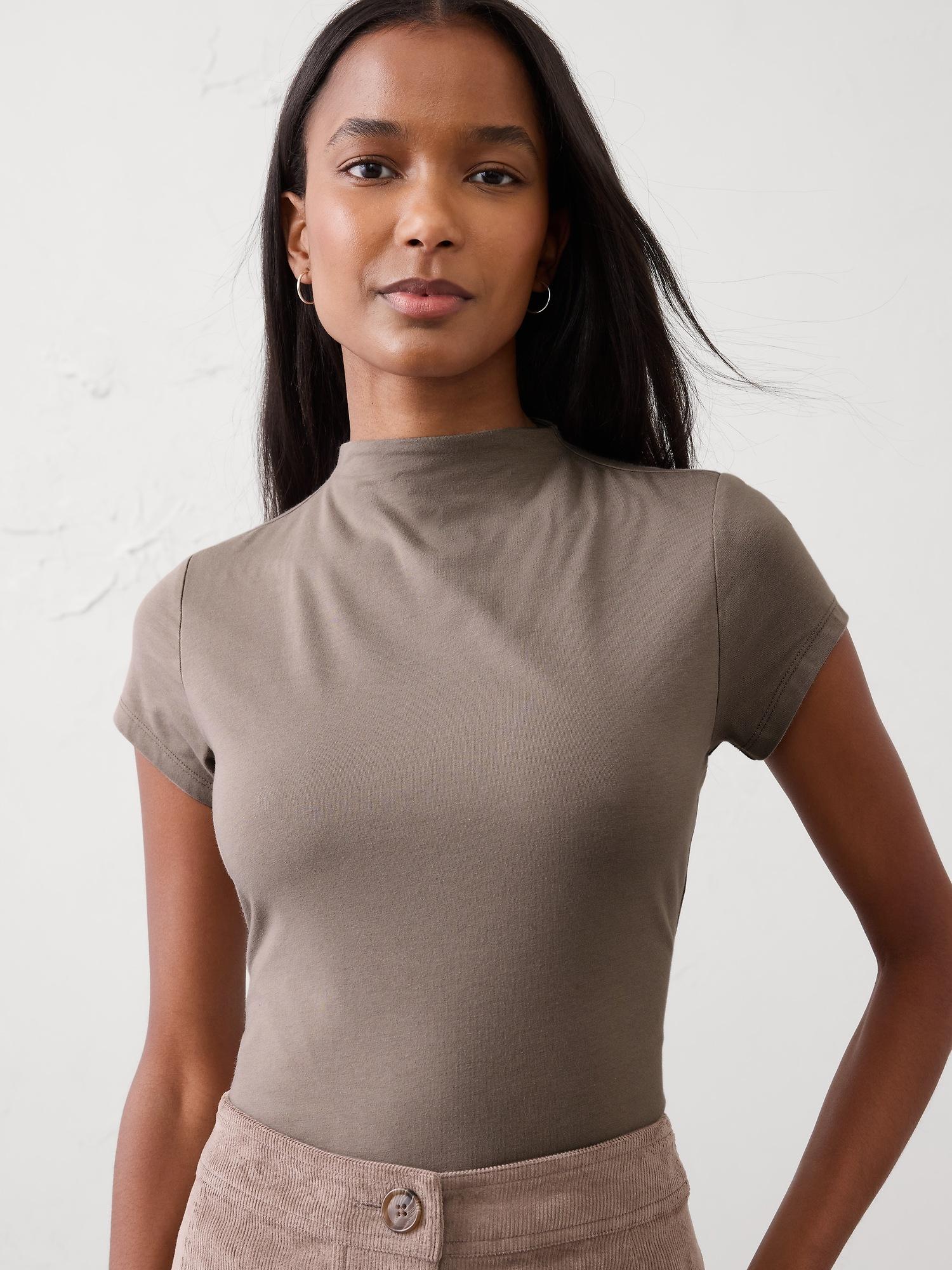 soft stretch mock-neck top