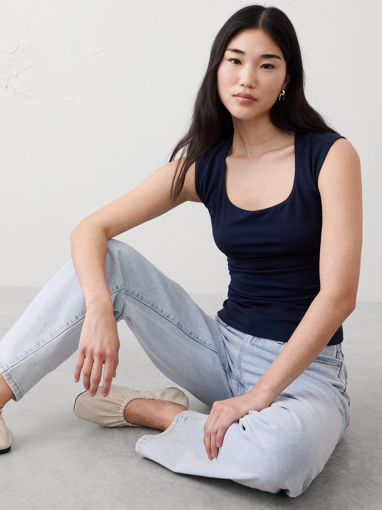 soft stretch scoop-neck top