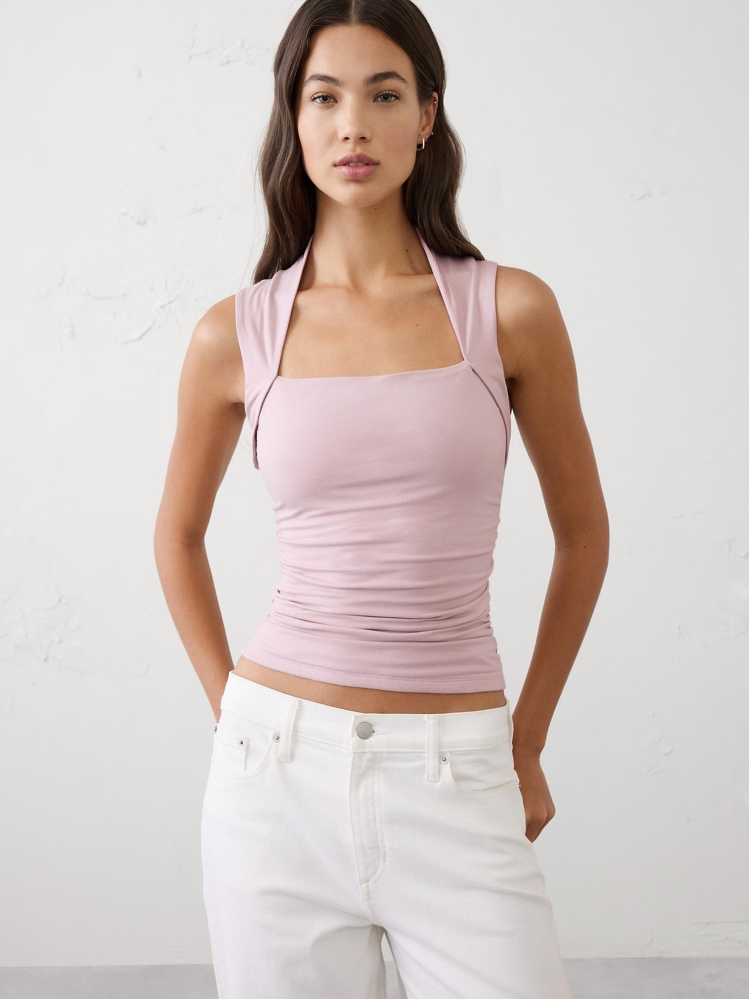 soft stretch side-shirred top