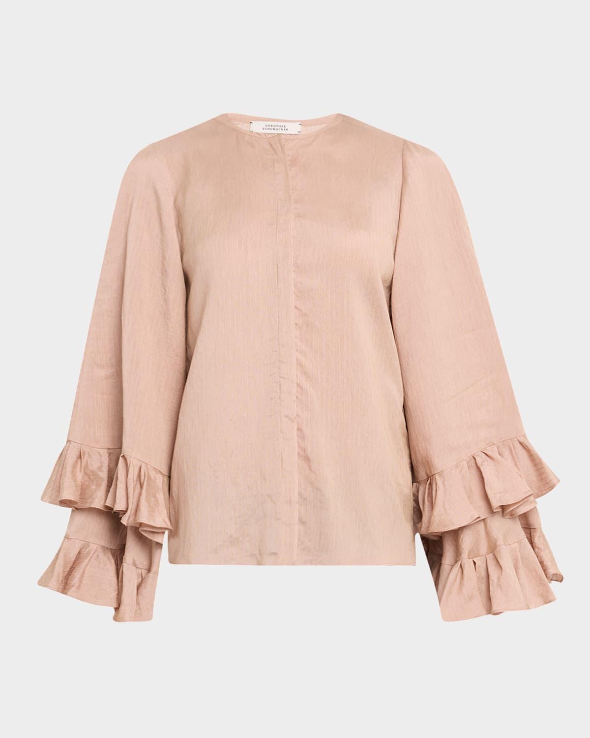 soft stripes ruffle viscose-silk blouse