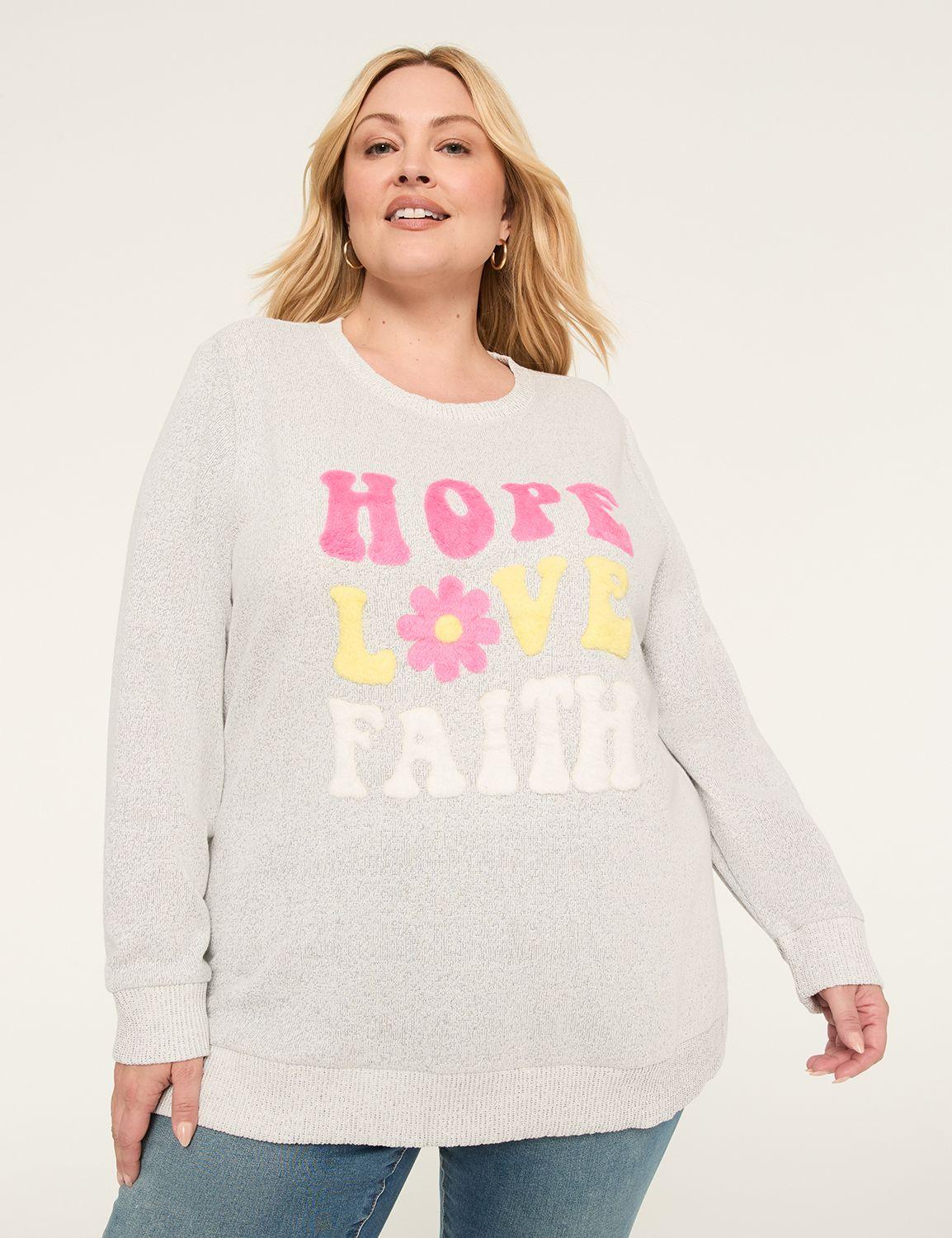 soft-textured hope, love faith graphic sweatshirt