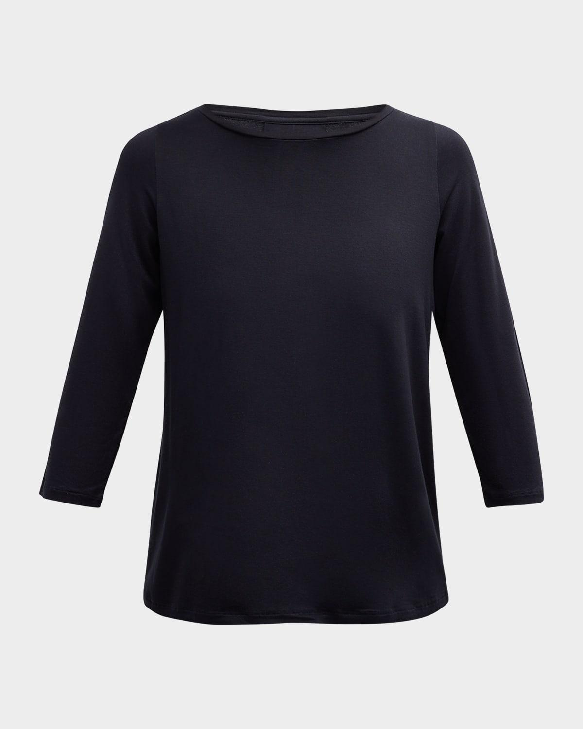 soft touch 3/4-sleeve pleat back crewneck tee
