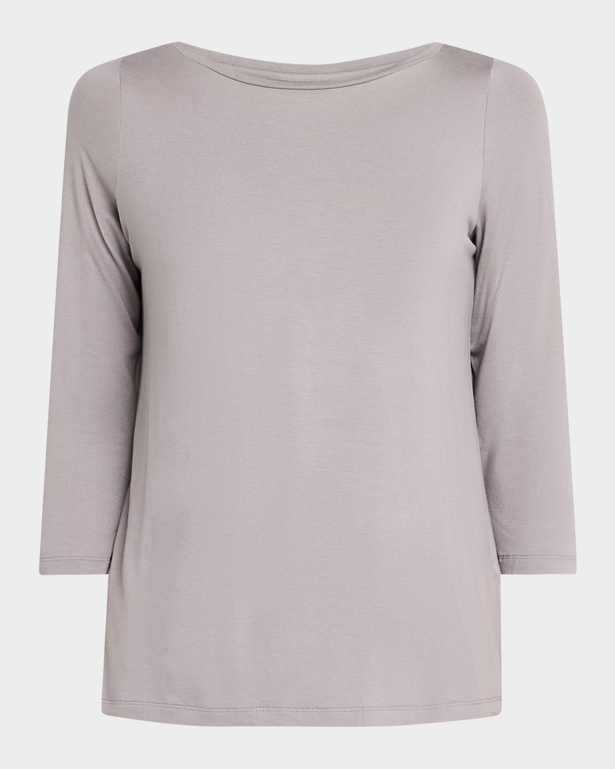 soft touch 3/4-sleeve pleat back crewneck tee