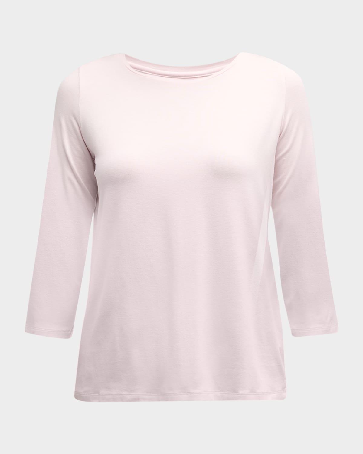 soft touch 3/4-sleeve pleat back crewneck tee