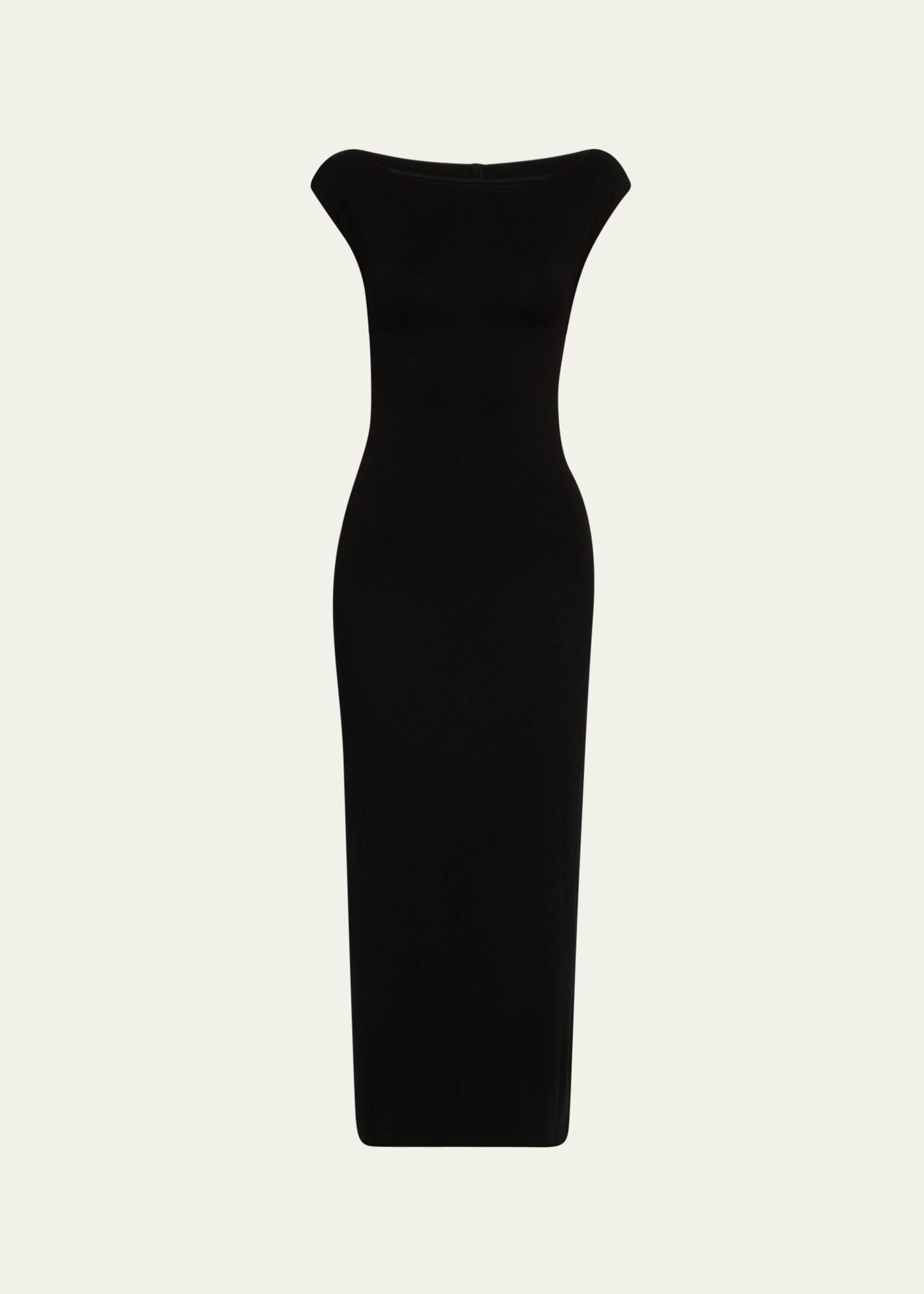 soft touch bateau-neck bodycon midi dress