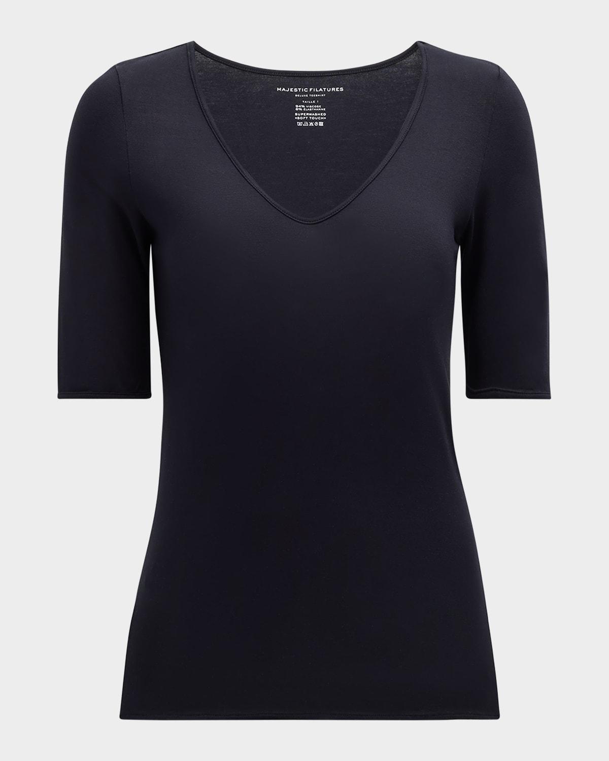 soft touch elbow-sleeve v-neck tee