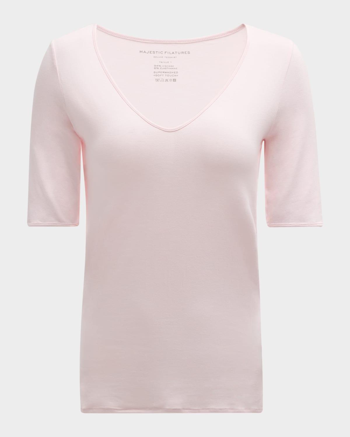 soft touch elbow-sleeve v-neck tee