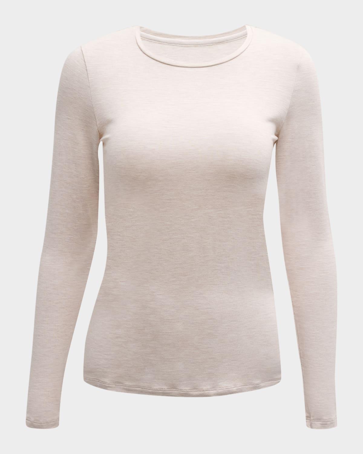 soft touch flat-edge long-sleeve crewneck top
