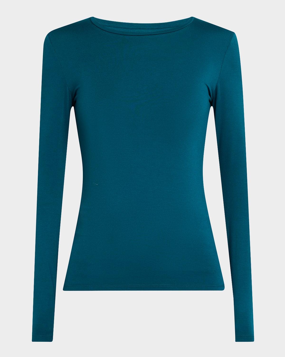 soft touch flat-edge long-sleeve crewneck top