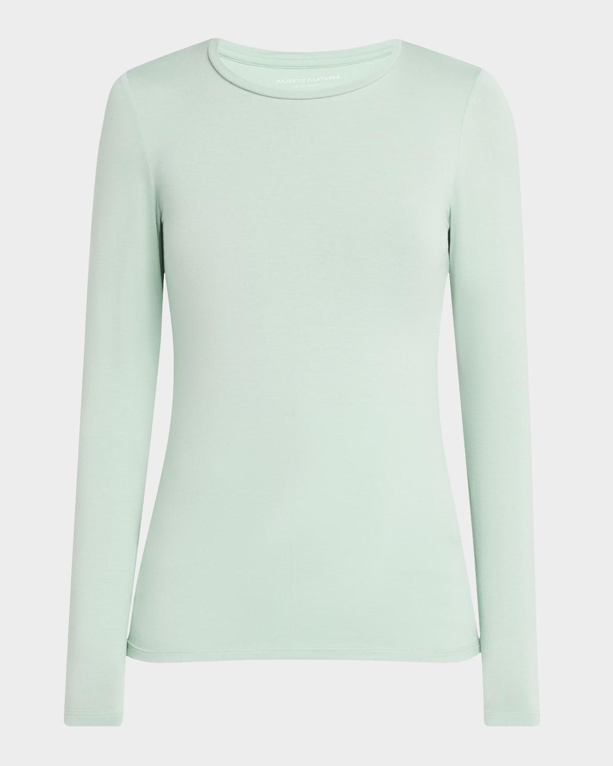 soft touch flat-edge long-sleeve crewneck top