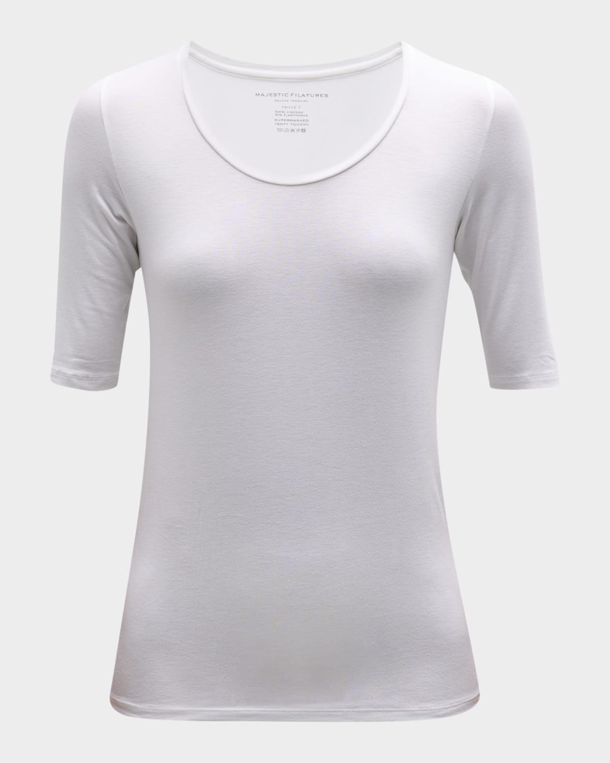 soft touch half-sleeve scoop-neck top