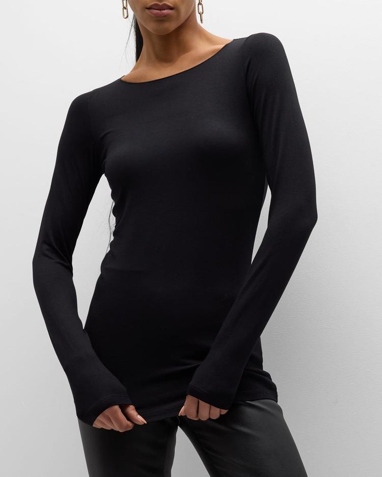 soft touch marrow-edge long-sleeve top