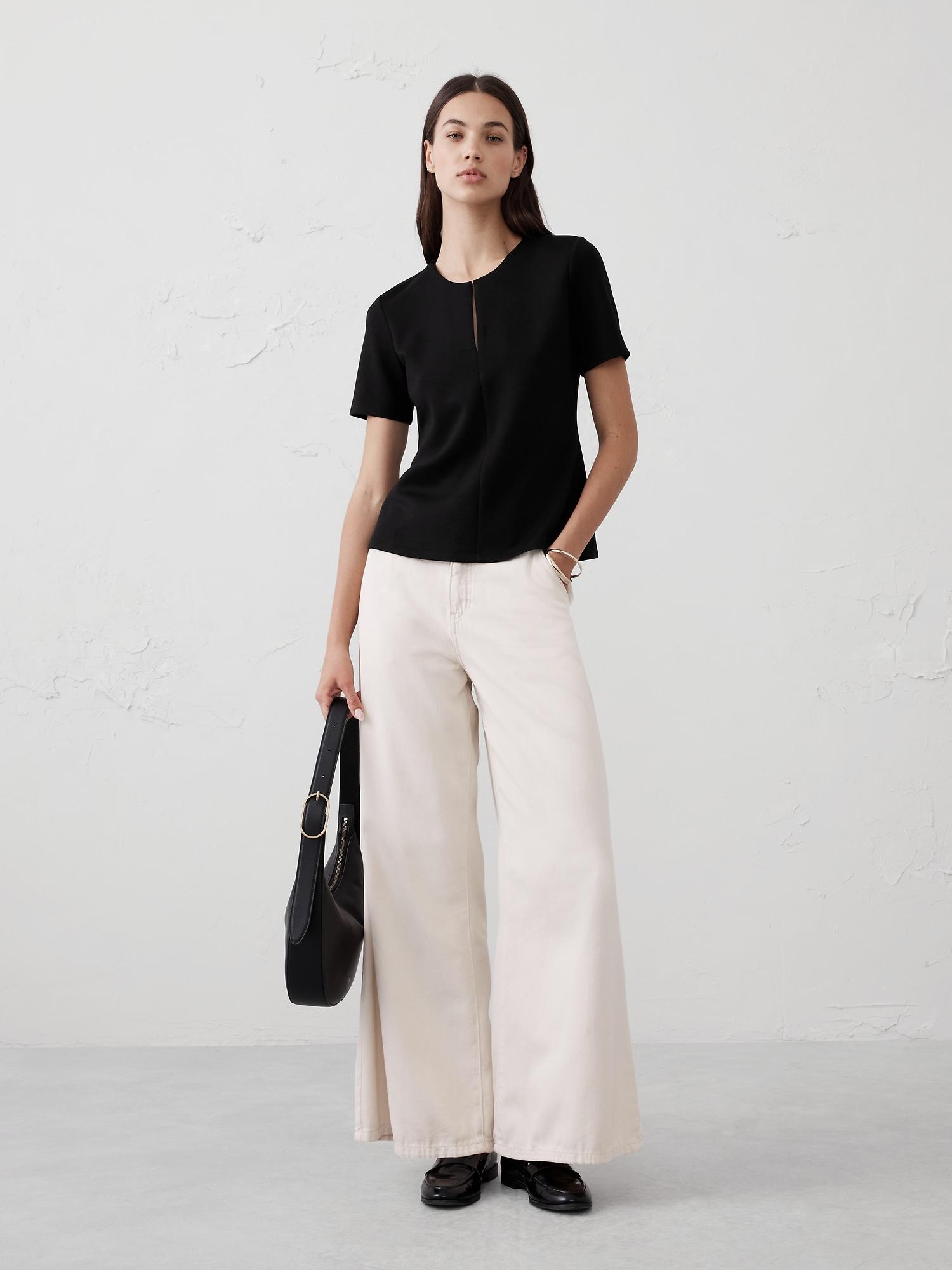 soft touch scuba crew-neck top