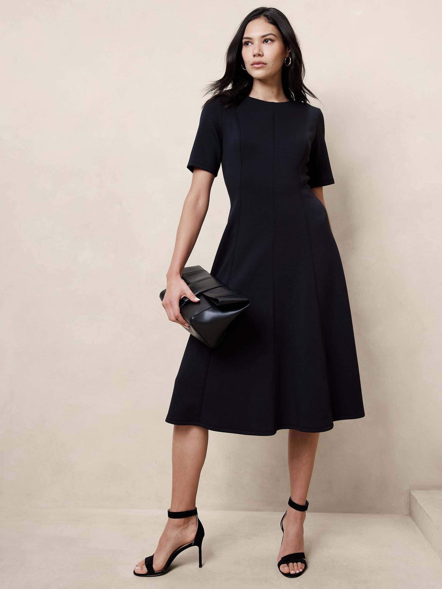 soft touch scuba seamed midi dress